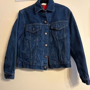 EUC vintage Sears &Roebuck Classic Blue Denim Jacket with Buffalo Plaid